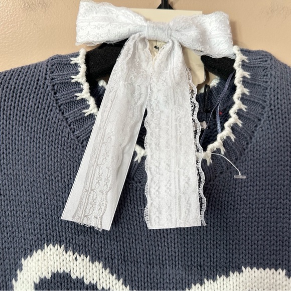 New Sincerely Jules Intarsia Bow Knit Sweater Top&Hair Bow Set Blue Women’s M - Picture 5 of 7